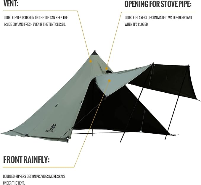 OneTigris Northgaze Canvas Hot Tent with Stove Jack Windproof Fire Retardant Durable 4 Season Camping Pyramid Teepee Tent for 2~4 Person