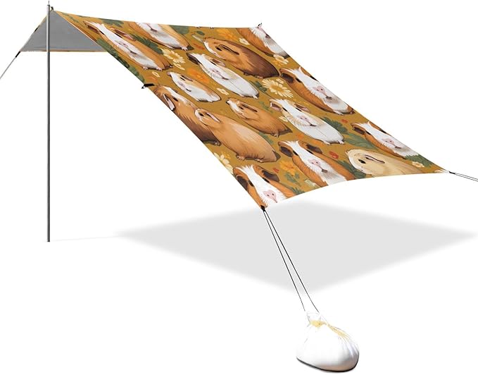 Cute Guinea Pig Beach Tent Sun Shelter 9.2' x 10.5' Beach Canopy with 4 Sandbags 4 Stability Poles Sand Shovels - Tent Canopy for Beach Camping Fishing Picnics