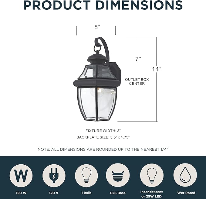 Quoizel Newbury 14 Outdoor Wall Lantern Mystic Black with Clear Beveled Glass French Country Style ETL Wet Location