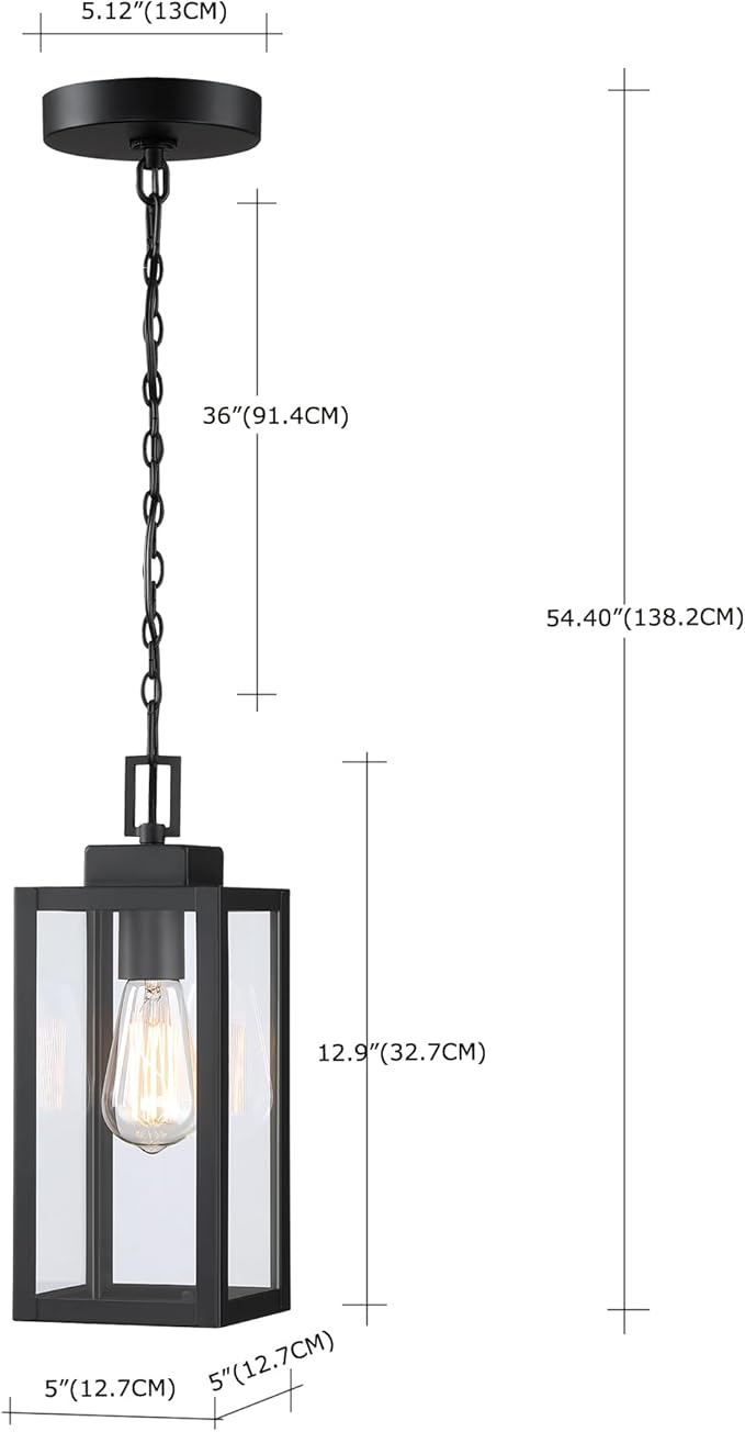 13 Inch Outdoor Pendant Lights for Porch-Ceiling Mount Exterior Pendant Lights Steel and Glass Outdoor Porch Hanging Light for Hallway Entrance Gazebo E26