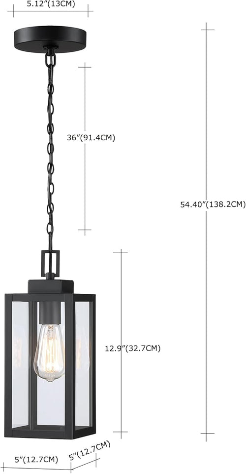 13 Inch Outdoor Pendant Lights for Porch-Ceiling Mount Exterior Pendant Lights Steel and Glass Outdoor Porch Hanging Light for Hallway Entrance Gazebo E26