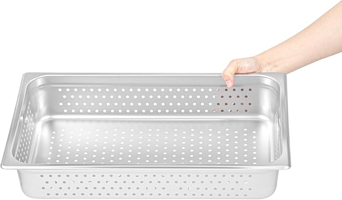 Restaurantware Steam Table Pan 6 Pack of Full Size Stainless Steel Perforated Hotel Pan Anti-Jam 4 Inch Deep Silver Commercial Kitchen Pan 24 Gauge