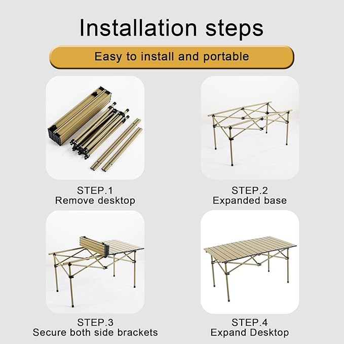Portable Foldable Camping Table Lightweight Aluminium Alloy Rolling Design Ideal for Camping Picnics BBQs and Parties Available in 3 Sizes Log Colour 47.2X2.