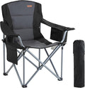 VEVOR Oversized Camping Folding Chair Portable Heavy Duty Outdoor Quad Lumbar Back Padded with Side Pockets Cup Holder and Cooler Bag for Beach Lawn Picnic Fishing Backpacking Black