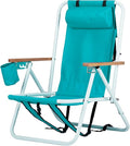 1 Pcs Folding Backpack Beach Chair 4 Position Portable Camping Chair with Headrest Cup Holder and Wooden Armrests (Green)