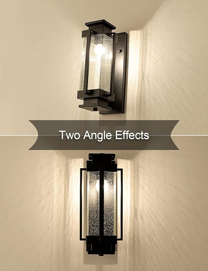 Dusk to Dawn Outdoor Wall Lanterns Large Exterior Porch Lights Wall Mount IP65 Waterproof Outdoor Sconces with Seeded Glass Outside Wall Lamp for House Garage Front Porch Patio