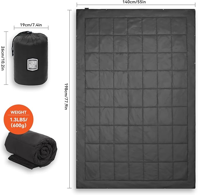 Multifunctional Camping Blanket Ultralight Wearable Travel BlanketIndoor Sofa BlanketOutdoor Portable nap BlanketCamping Quilt with Snap Buttons for Outdoor HikingCamping -Black