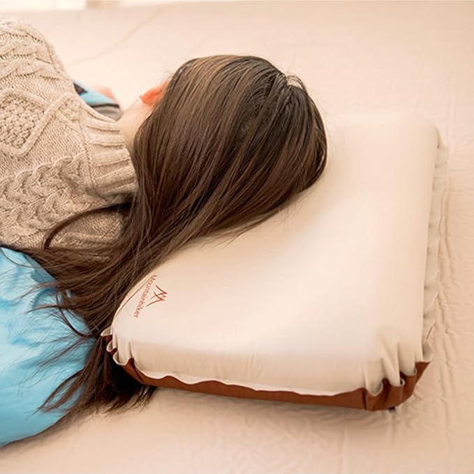 Ultralight Inflatable Pillow High Rebound Compressible Travel Pillow Neck Protect Portable Self Inflating Pillow for Camping Travel Hiking (Khaki Inflatable Pillow)