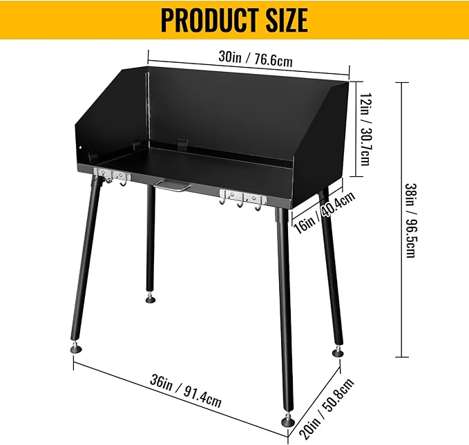 30 x 16 Inch Dutch Oven Table Carbon Steel Camp Cooking Table with Three-Sided Windscreen and Four Legs for Food Preparation and Dutch Oven Cooking
