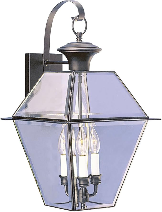 Livex Lighting 2381-04 Westover 3 Light Outdoor Black Finish Solid Brass Wall Lantern with Clear Beveled Glass 12 x 20 x 13