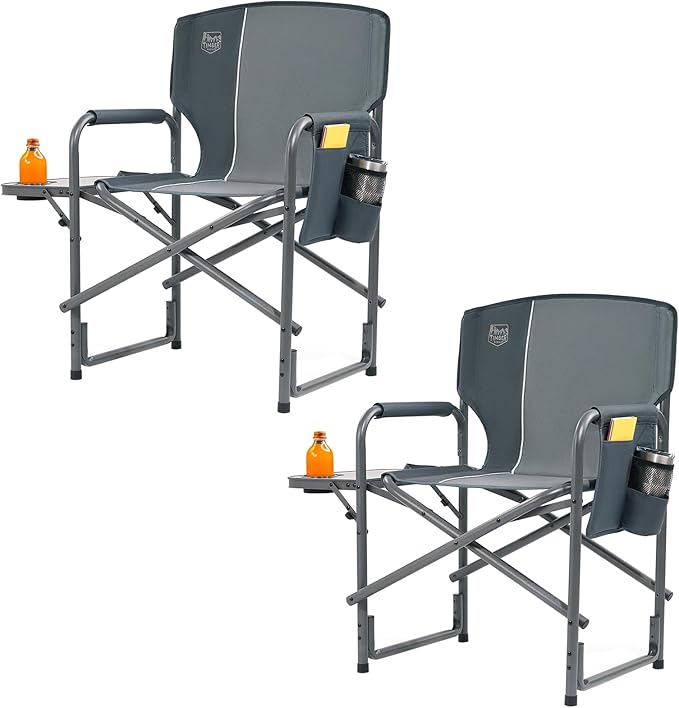 TIMBER RIDGE Lightweight Oversized Camping Chair Aluminum Directors Chair with Side Table for Outdoor Camping Lawn Picnic and Fishing Supports 400lbs Gray 2PCS
