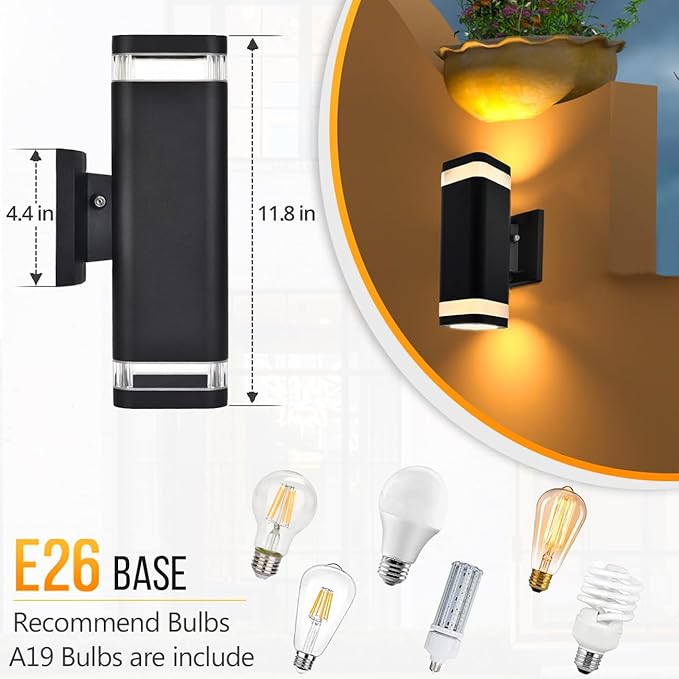 LED Outdoor Wall Sconce Dusk to Dawn Outdoor Lighting Fixture Modern Up Down Porch Lights ETL Listed Aluminum Exterior Wall Lights for Garage DoorHousePatio 2 Pack
