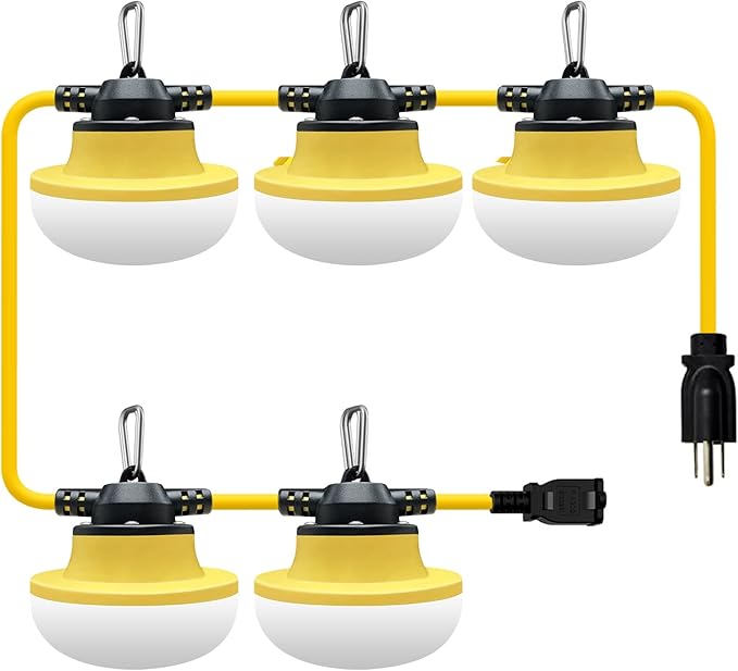 New Upgrade 50FT Construction String Lights LED Industrial Grade Best for Construction SitesRenovation WalkwaysPatioMine caveOutdoor Lighting Solutions UseFree for Climbing Hook 3Prong