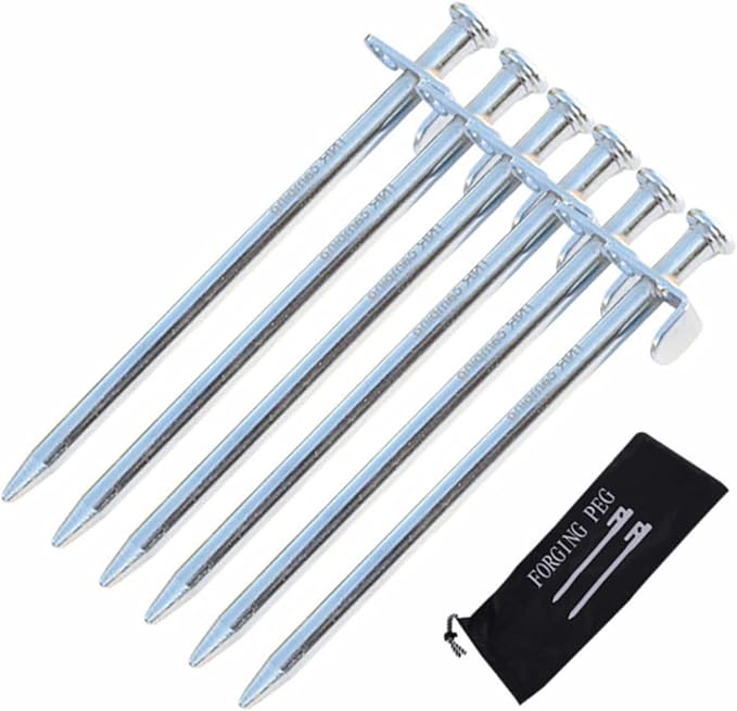 POPETPOP 4pcs Shape Tent Stakes Kit Ground Nails for Camping Canopy Tent Awning Rope and Hook