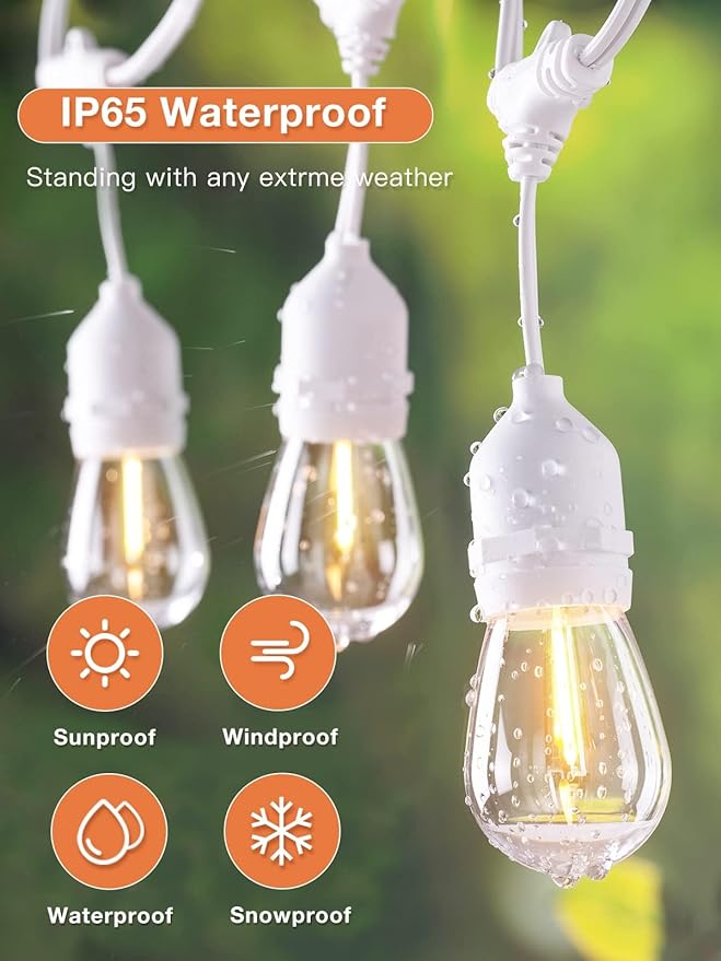 addlon 96FT(48FT*2) LED Outdoor String Lights Dimmable Edison Vintage Shatterproof Bulbs and Commercial Grade Weatherproof Strand - ETL Listed Heavy-Duty Decorative Cafe Patio Market Light White