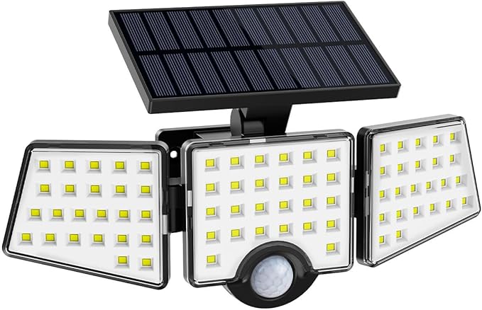 LE Solar Lights for Outside Solar Lights Outdoor with Motion Sensor WL4000 High Brightness 3 Adjustable Heads 270° Wide Lighting Angle IP65 Waterproof Wireless Wall Lamp for Yard Garage