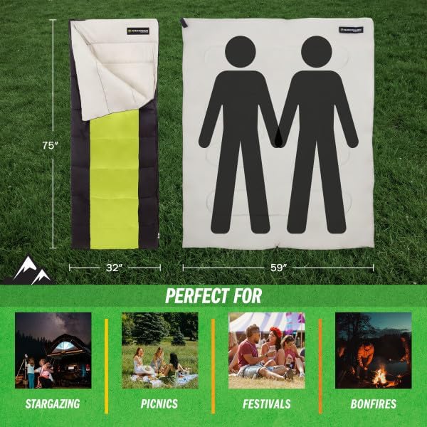 Sleeping Bag - 3 Season Warm and Cool Weather Sleeping Bags for Adults Teens and Kids - Lightweight Compact Spring Summer Fall Camping Sleeping Bag - Camping Essentials by Wakeman