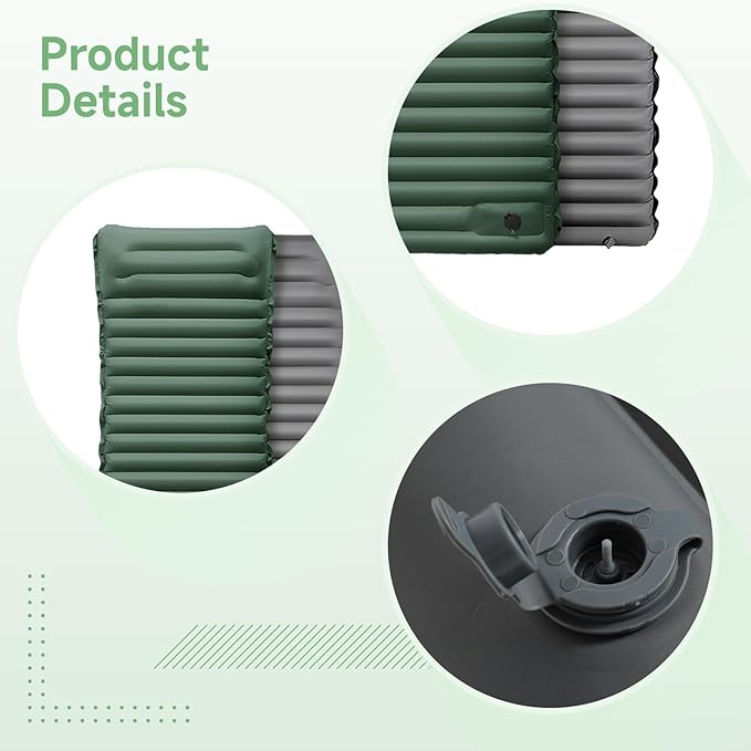 Camping Tent Mattress TPU Inflatable Pad Ultra-Light for Backpacking Beach Picnic Foldable Green Gray Quick Head Support Inflation