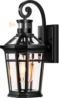 Motion Sensor Outdoor Wall Lights Black Dusk to Dawn Porch Light Wall Mount Exterior Lighting Fixtures Outdoor Wall Sconce Lantern with Adjustable Sensor Range Coach Lights for Garage Patio