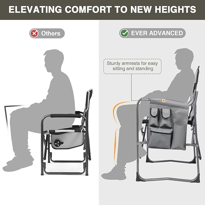 EVER ADVANCED Aluminum Lightweight Folding Director Chair 350lbs Heavy Duty Camping Chair with Side Table &amp Storage 19 Joint-Friendly Height Easy to Stand Portable Makeup Artist &amp Vendor C