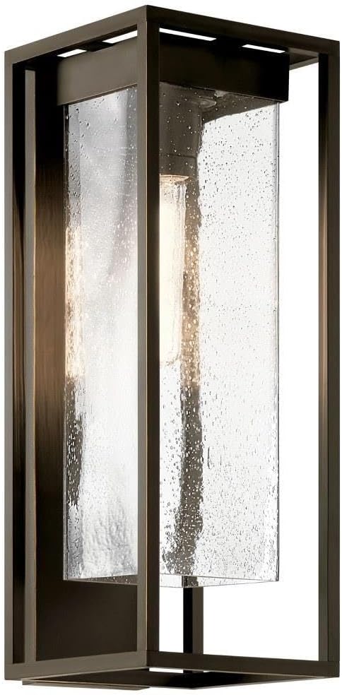 KICHLER Mercer 24 Outdoor Lantern Modern Industrial 1 Light Wall Light Fixture with Clear Seeded Glass in Olde Bronze for Porch Patio or Garage Entrance (10.5 x 9 x 24) 59063OZ