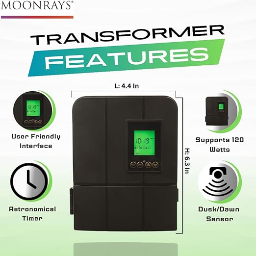 Moonrays 120W Low Voltage Landscape Transformer with Astronomical Timer Dusk/Dawn Weather Resistant Outdoor LED Power Lighting Transformers for Bright Pathway Garden Driveway Lights CETL Approved