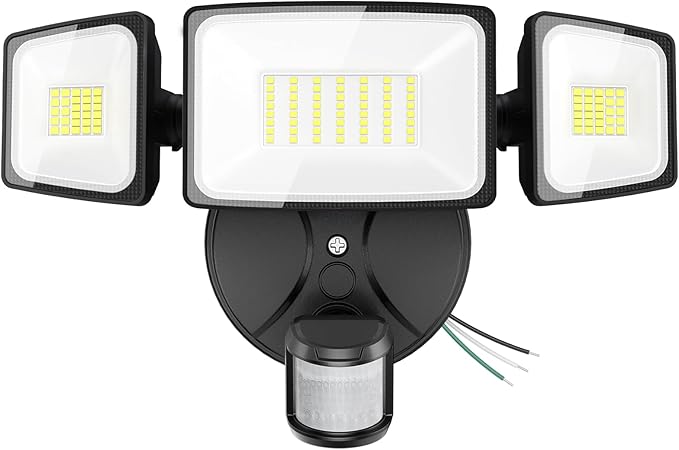 Onforu 75W LED Flood Light Motion Sensor Outdoor 7000lm Dusk to Dawn Flood Light Security Light with Three Head IP65 Waterproof Exterior Floodlight 6500k Wall Light for Entryway Stairs Yard Garage
