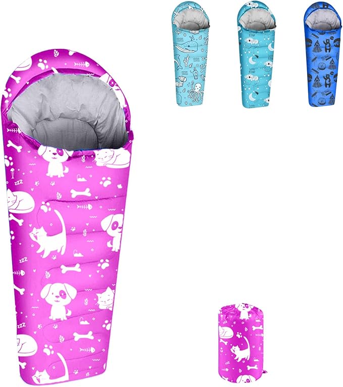 KidzAdventure Mummy Style 32 – 59F Kids Sleeping Bag with Pillow Sleeve 4 Season Lightweight and Backpacking Style Ideal for Camping Sleepover Boys Girls Youth and Toddlers
