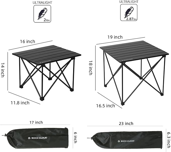 ROCK CLOUD Portable Camping Table Ultralight Aluminum Camp Table Folding Compact Beach Table for Camping Hiking Backpacking Outdoor Picnic Reinforced Small