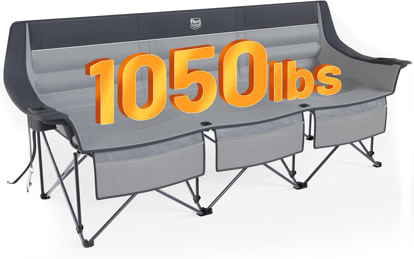 Timber Ridge 3 Person Camping Chair Supports to 1050lbs Portable Camp Couch Padded Camping Chairs Outdoor Oversized Folding Loveseat Perfect for Campsites Patio/Lawn Soccer Games Grey