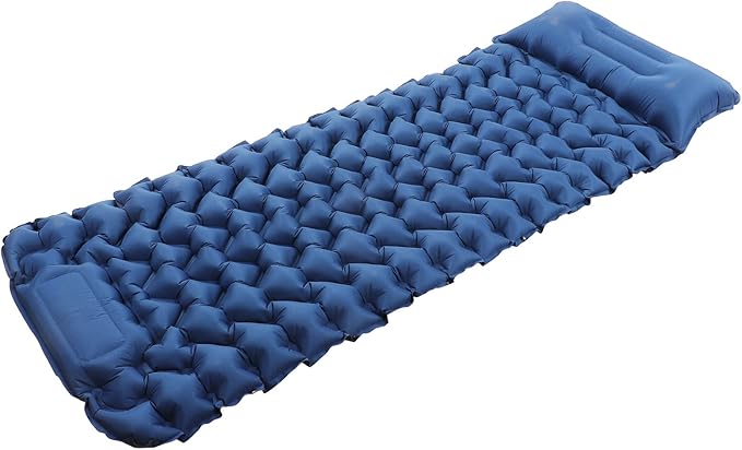 Camping Sleeping Pad Navy Blue Lightweight Moistureproof Inflatable Double Mattress with Storage for Outdoor Adventures