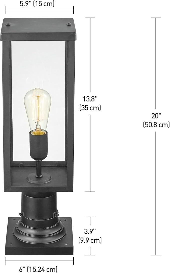 GLOBE Electric 44384 1-Light Outdoor Lamp Post Light Fixture with Base Adaptor Matte Black Clear Glass Inserts Weather Resistant Exterior Lighting Modern Security Lights E26 Base