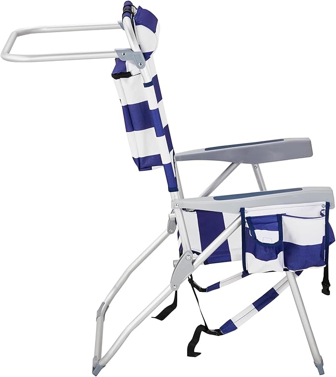 Folding Beach Chair Oxford Cloth Beach/Outdoor Picnic Camping Game Adjustable Lightweight Space Saving Blue White