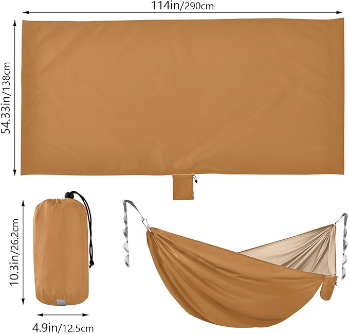 Bronze Foldable Camping Hammocks Hammocks with Tree Straps 114 x 54
