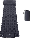 Sleeping Pad 40D Nylon Camping Mat with Pillow Built-in Foot Pump Inflatable Sleeping Mat Compact Portable Waterproof Air Mattress for Outdoor Camping Hiking Backpacking Single (Gray)