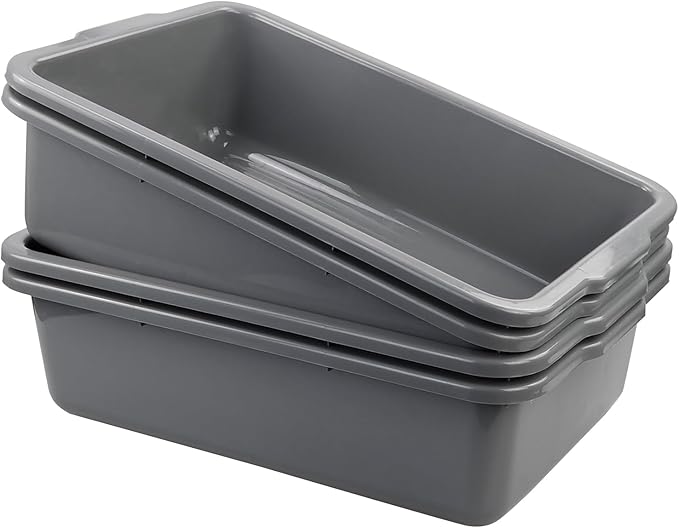 Hespama 4 Pack Commercial Bus Tub Box 32 L Extra Large Dish Pan Grey