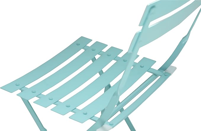 Carolina Chair &amp Table Bistro Set of 2 Foldable Outdoor Chairs - Elegant Powder Coated Metal Seat and Frame Folding Chairs - Modern Style Space Saving Furniture for Patio Balcony or Garden (Teal)