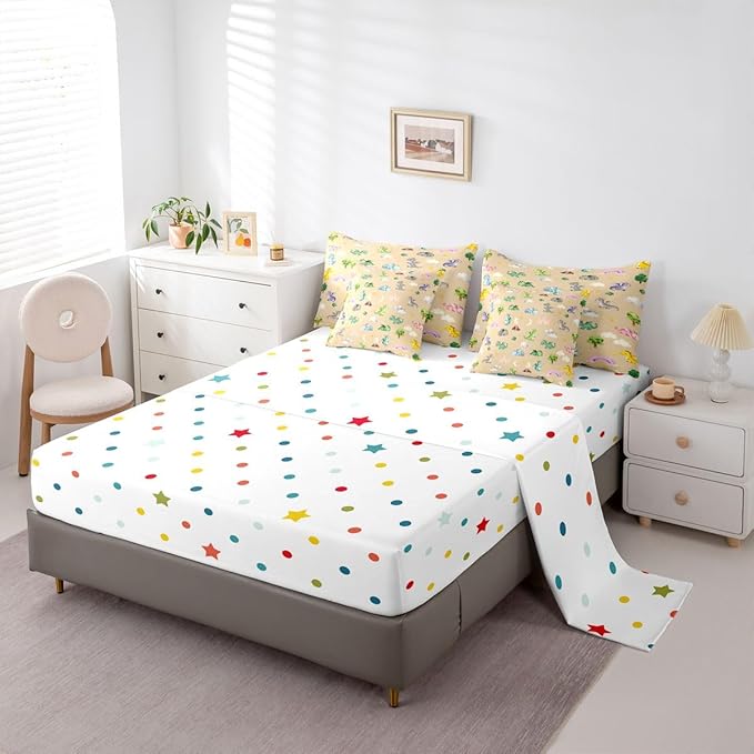 Baby Dragon 7 Piece Bedding Set King Size Animal Comforter Set with SheetsPillowcases &amp Cushion Cover for Boys Girls Bedroom Decor Cartoon Wildlife Bed in a Bag Microfiber Women Men Brown Beige