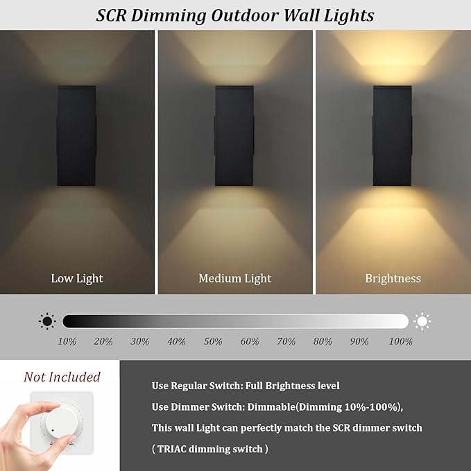 Dimmable Wall Lights Outdoor 4 Packs Integrated LED Square Up Down 12W 2700K Modern Aluminum Light Waterproof Exterior Lighing Fixtures for Porch Patio Garage Gardern
