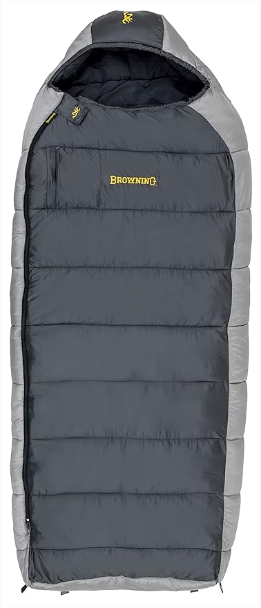Browning McKinley 0° Sleeping Bag - Oversize Insulated Hooded Rectangle Made with Ripstop Outer and Brushed Polyester Liner with Compression Stuff Sack