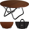 VILLEY Bamboo Round Folding Table Camping Half-fold Portable Table with Carrying Bag for Indoor &amp Outdoor Picnic Coffee Barbecue Beach Card Game