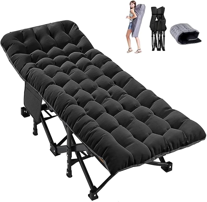 DoCred Oversized XXL Folding Camping Cot with Mattress Heavy Duty Sleeping Cot Bed Portable Adults Outdoor Bed with Carry Bag Travel Camp Cots