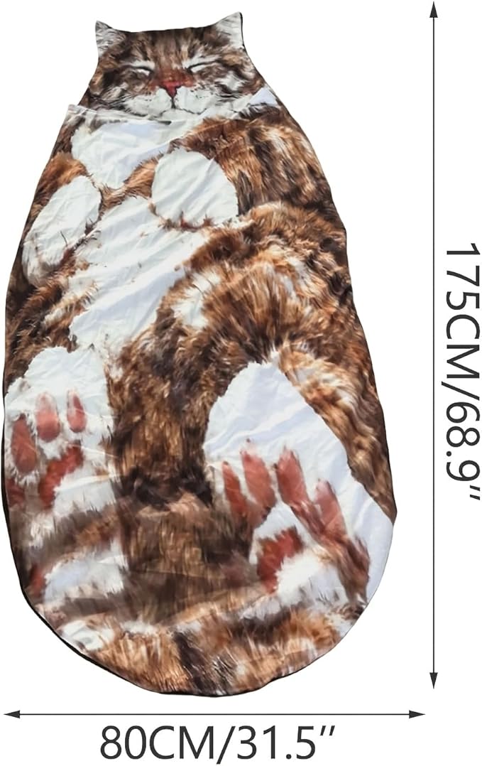Extra Large Cat Sleeping Bag for Adults Cute Cat Sleeping Bag Soft Plush Warm Cozy Novelty Blanket Bed Indoor Outdoor Camping Use(69in)