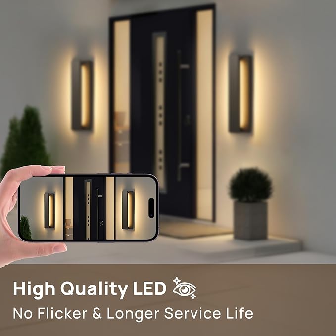 15.7 in Modern Outdoor Wall Light Fixtures 3000K LED Exterior Lighting Fixtures Long Black Outside Porch Light for House Garage Patio Door2 Pack