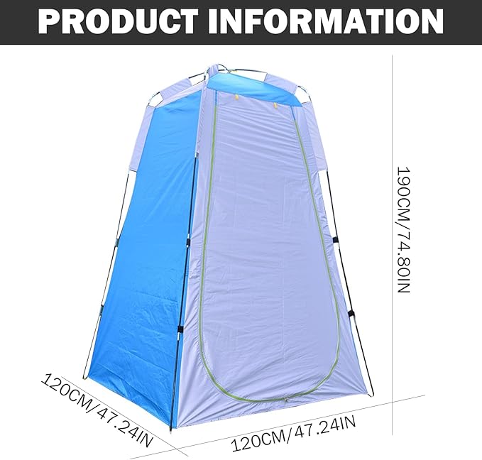 Toilet Tents for Camping 170T Water &amp Sun Proof Shower Tent with Zippered Door Windproof Rope &amp Peg for Outdoor.
