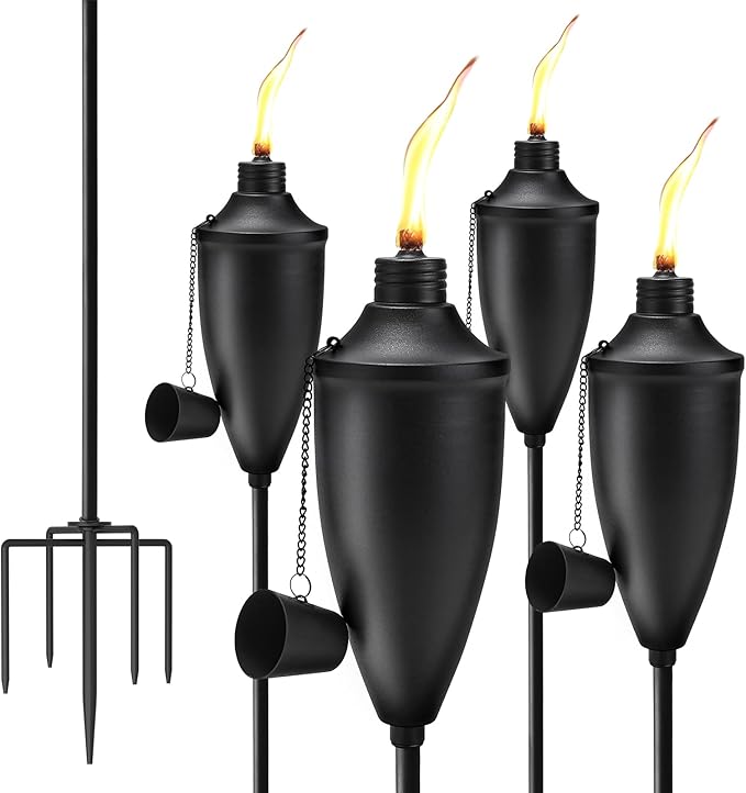 Home Garden Torch Set of 4 Large Capacity 22oz Outdoor Metal Torch Garden Décor 61 in Upgraded Citronella Torches with 5-Prong Grounded Stake Torches for Party Patio Pathway