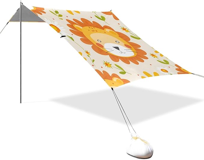 Cute Little Lion Camping Sun Shelter Beach Tent Portable Beach Sun Shade Outdoor Canopy for Camping Trips Fishing Picnic