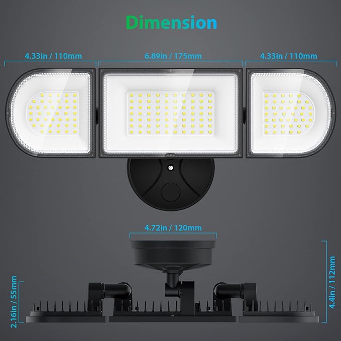 iMaihom 100W Flood Lights Outdoor 9000LM Ultra Bright LED Flood Light Outdoor 3 Adjustable Heads Security Lights IP65 Waterproof Outside Flood Light 6500K Floodlight for Yard Garage Court (Black)