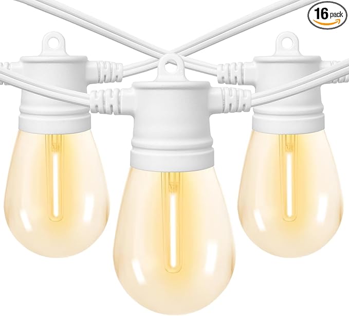 SUNTHIN White String Lights 48ft White Outdoor Lights with 16 1W Shatterproof LED Bulbs for Patio Garden Backyard Porch Cafe Deck Wedding Party