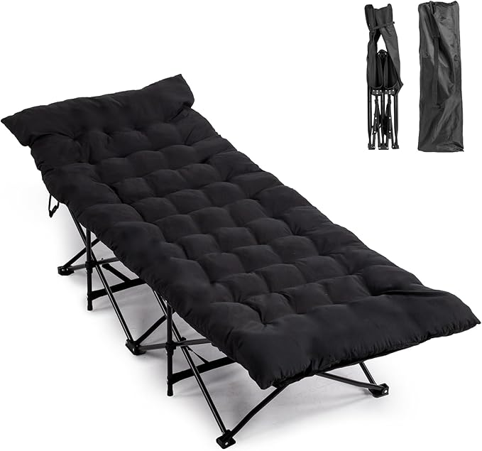 Outdoor Camping Cot for Sleeping Bed 330LBS Max Load Heavy-Duty Oxford Foliding Cots for Adults Portable with Mattress Carry Bag for Guest Travel Hiking (Black)